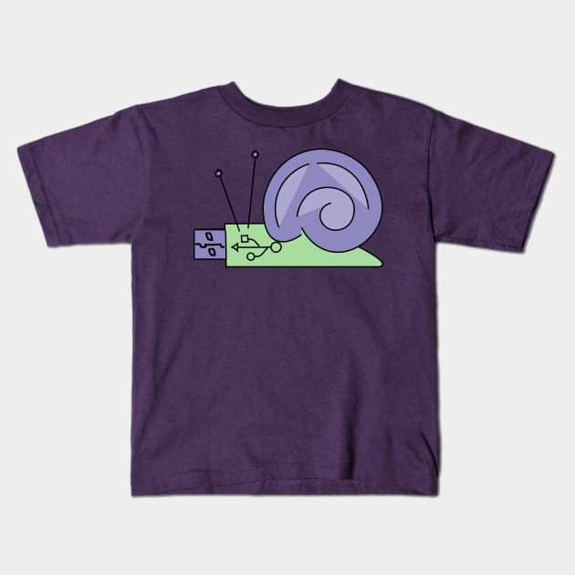 USB Snail Kids T-Shirt by MarzipanMushroom